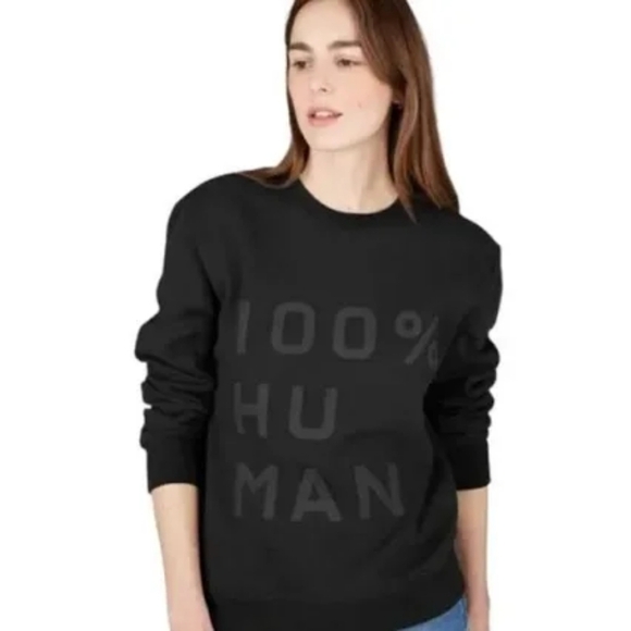 Everlane Sweatshirt Womens Black Terry Raglan Pullover Typopography 100% Human - Picture 1 of 11